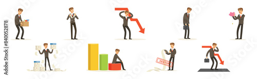 Business Man Character Fail Suffering Loss Vector Set