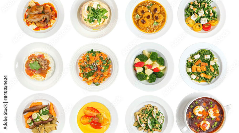 various plates of food isolated various plates of food isolated
