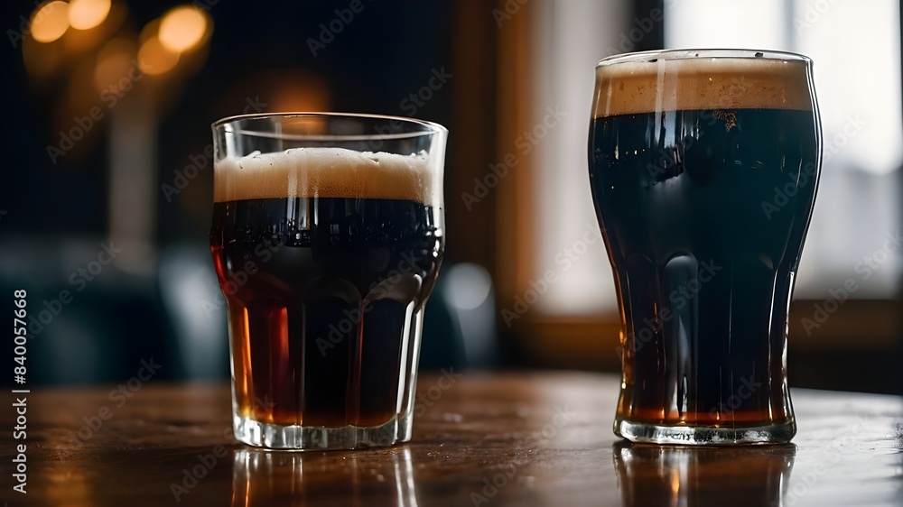 glass of beer on table, A glass of dark beer, a pint of dark beer, and a glass of black beer glass of beer on table, A glass of dark beer, a pint of dark beer, and a glass of black beer