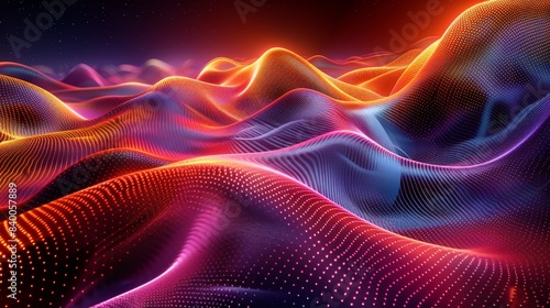 Vibrant Abstract Digital Landscape with Colorful Waves and Dots in a Futuristic Style, Perfect for Technology and Innovation Themes