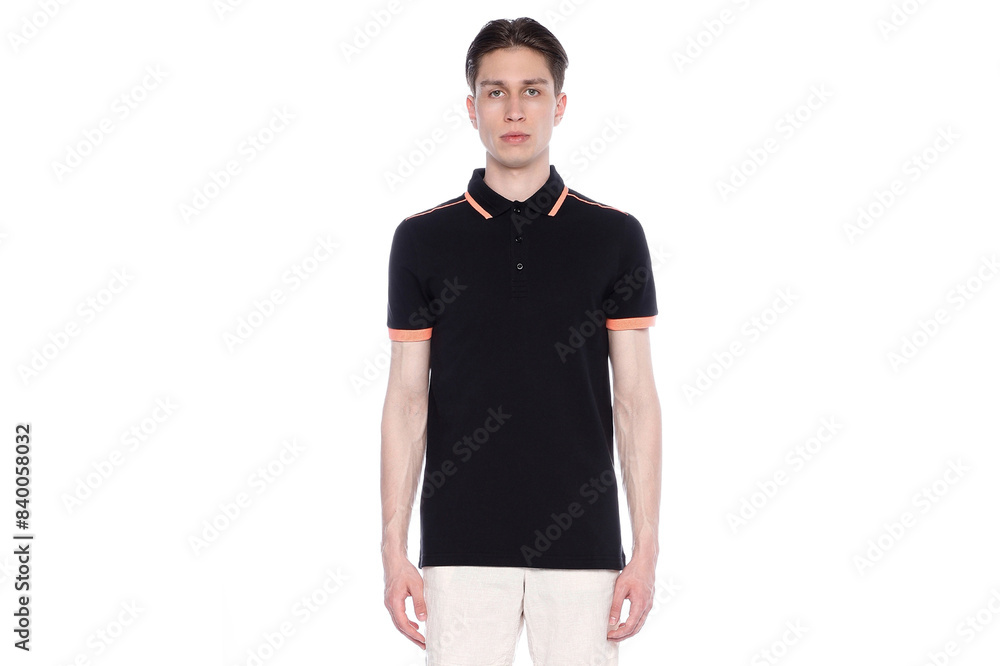Fototapeta premium Mock-up of a black T-shirt on a man