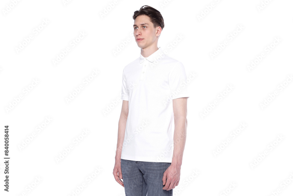 Fototapeta premium Mock-up of a white T-shirt on a man
