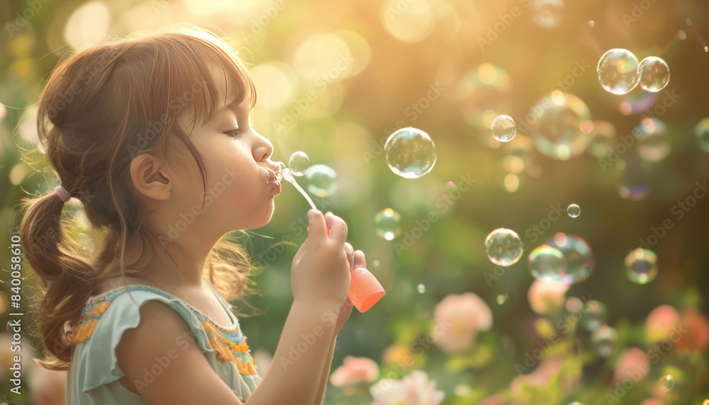 Innocence in Bloom: A Captivating Image of a Six-Year-Old Girl Blowing Bubbles in a Garden Innocence in Bloom: A Captivating Image of a Six-Year-Old Girl Blowing Bubbles in a Garden