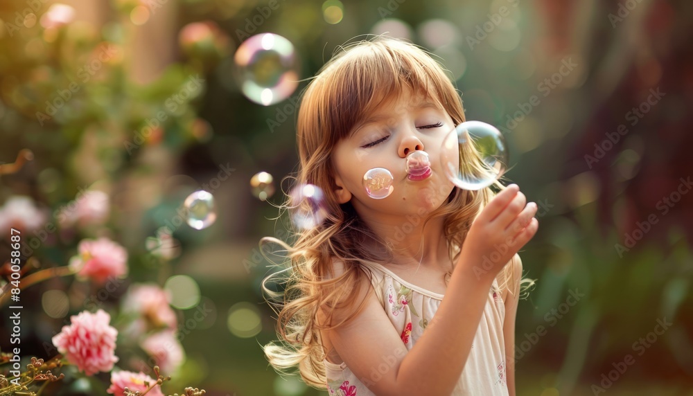 Innocence Unleashed: Capturing the Joy of a Child Blowing Bubbles in a Garden Innocence Unleashed: Capturing the Joy of a Child Blowing Bubbles in a Garden