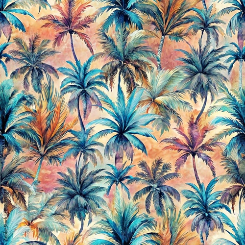 Hand drawn colorful palm trees seamless pattern © Yasmeen
