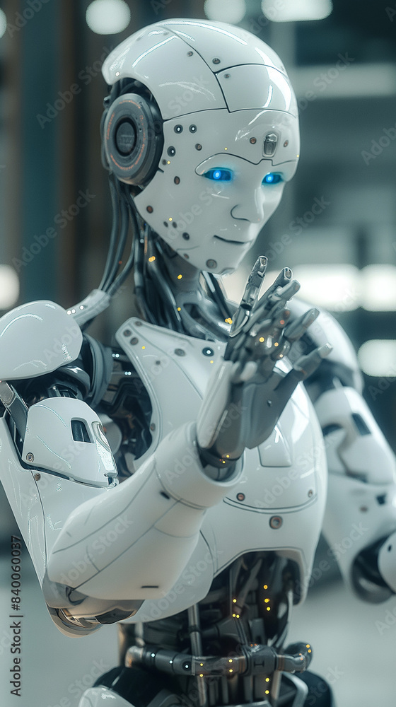Capture an image of a humanoid or robotic figure interacting with digital interfaces or performing tasks, representing the integration of AI technology into robotics and automation. Capture an image of a humanoid or robotic figure interacting with digital interfaces or performing tasks, representing the integration of AI technology into robotics and automation.