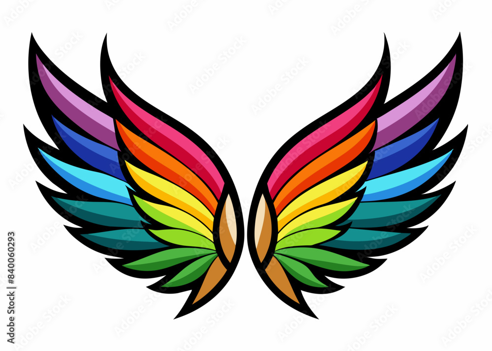 Fototapeta premium Vector illustration of Beautiful magic bright rainbow wings 