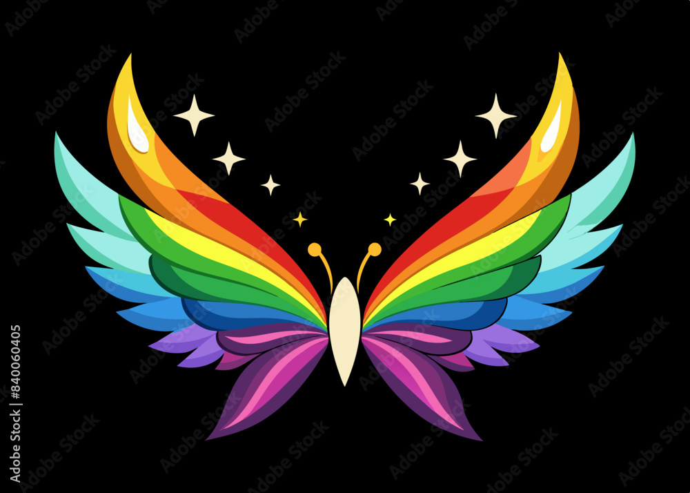 Vector illustration of Beautiful magic bright rainbow wings Vector illustration of Beautiful magic bright rainbow wings