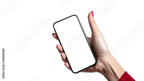 Woman Holding Smartphone with Blank Screen, PNG File