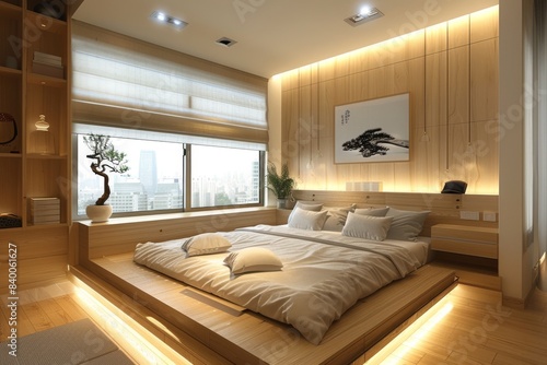Minimalist Bedroom with Built-In Storage, Bedroom with built-in storage solutions and a clean design © DarkinStudio