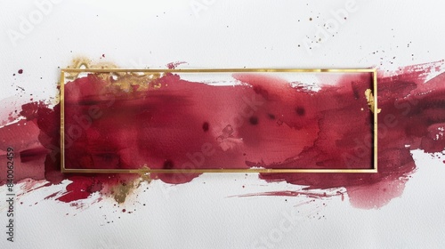 Elegant Red Watercolor and Gold Frame on White Background