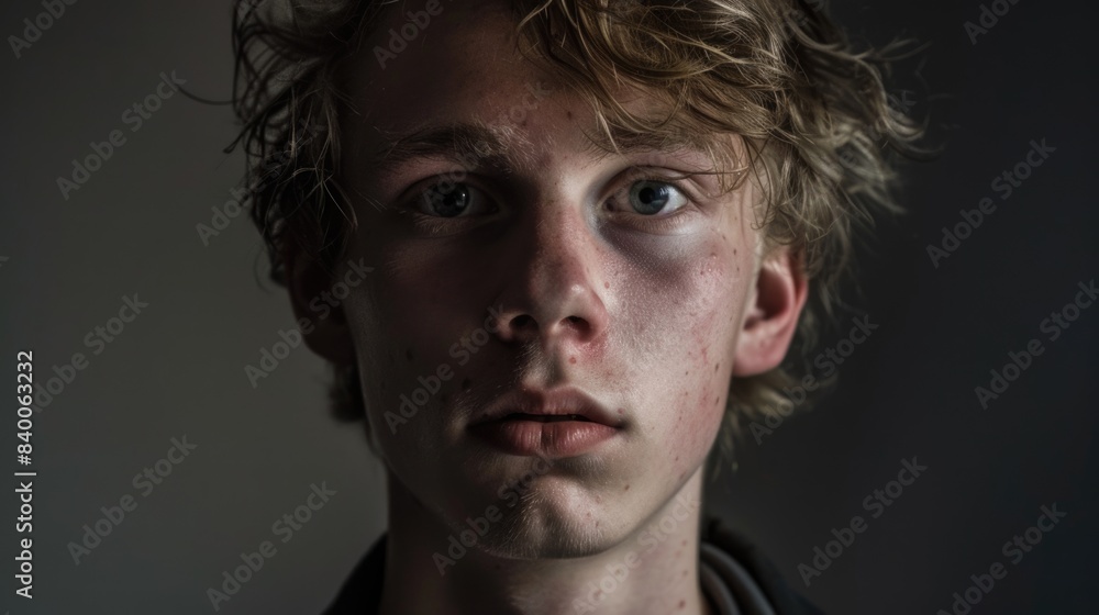 Intense Portrait of a Young Caucasian Man with Curly Hair Intense Portrait of a Young Caucasian Man with Curly Hair