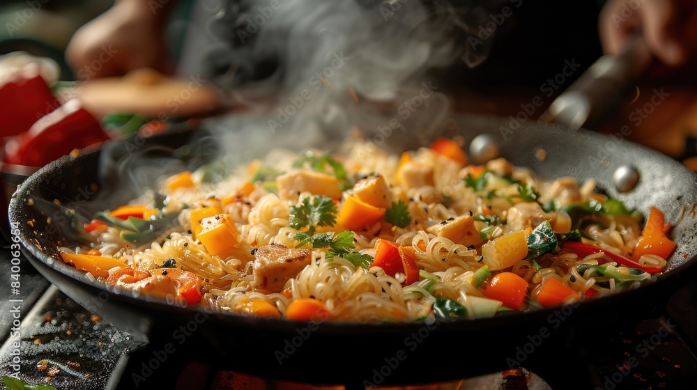 Sizzling Stir Fry Vegetables in a Wok on a Gas Stove Sizzling Stir Fry Vegetables in a Wok on a Gas Stove