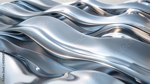 Abstract silver waves background. Metallic texture with fluid curves.