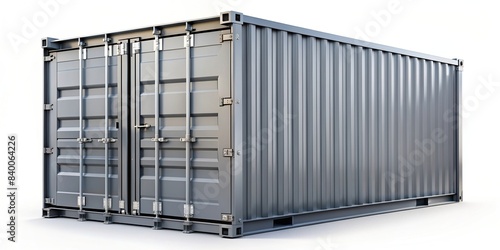Gray shipping container on white background , shipping container, cargo container, storage, transportation, logistics, industrial, metal, isolated, delivery, freight, export, import