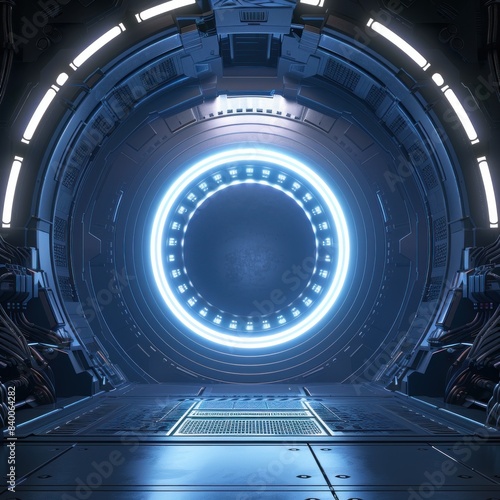 Futuristic Circular Room with Circular Light - HQ 4K Phone Wallpaper of Spaceship Hallway and Alien Room Background
