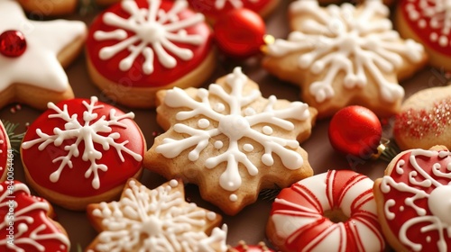 Festive Christmas Cookies Decorated with Icing and Sprinkles