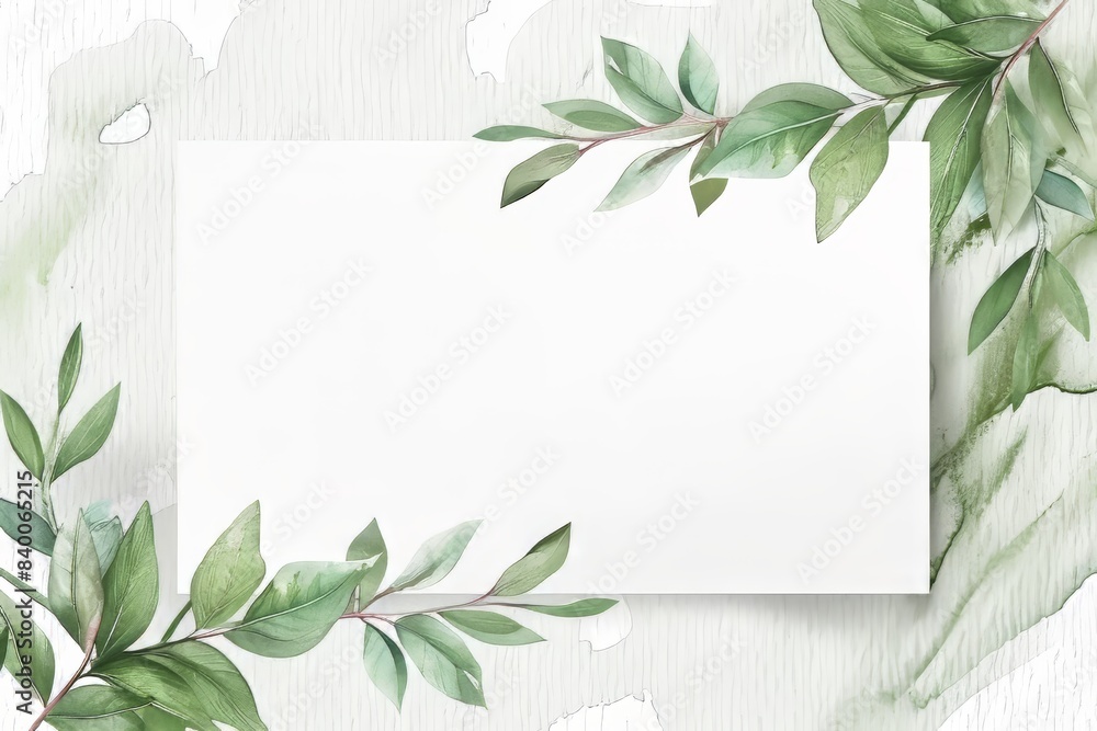 White Paper Mockup with Green Leaf Frame White Paper Mockup with Green Leaf Frame