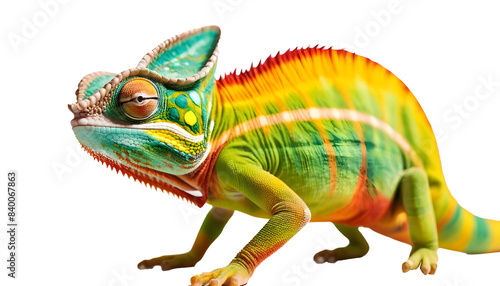 A colorful Chameleon isolated on a white background. (Generative Ai)