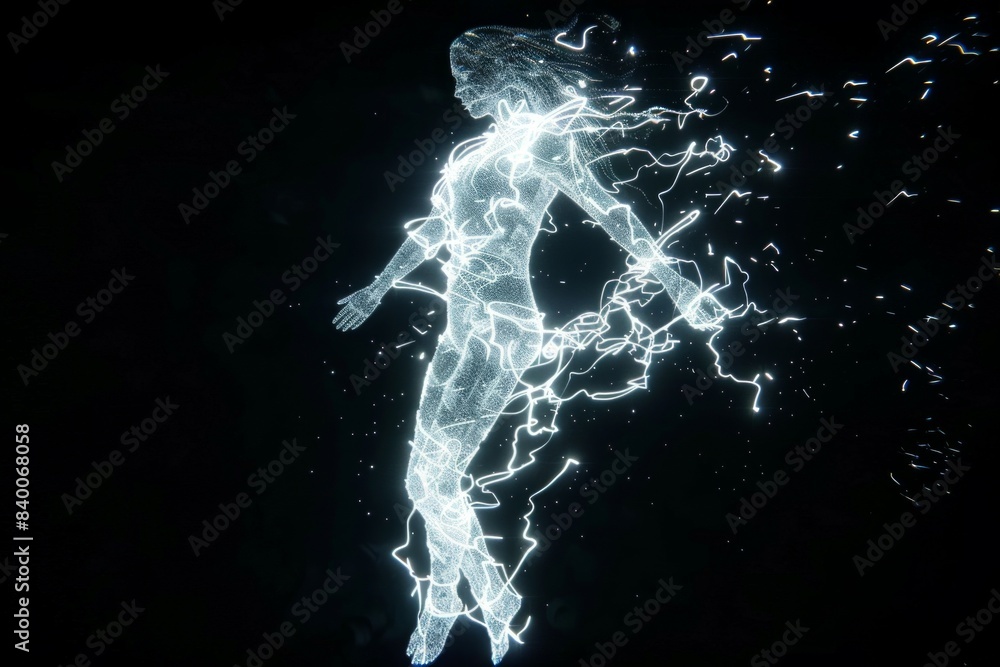 Water in Shape of Female Dancer Figure on black background Water in Shape of Female Dancer Figure on black background
