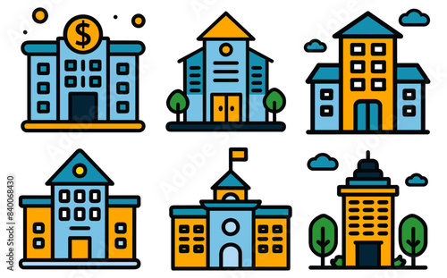 set of cute vector building.