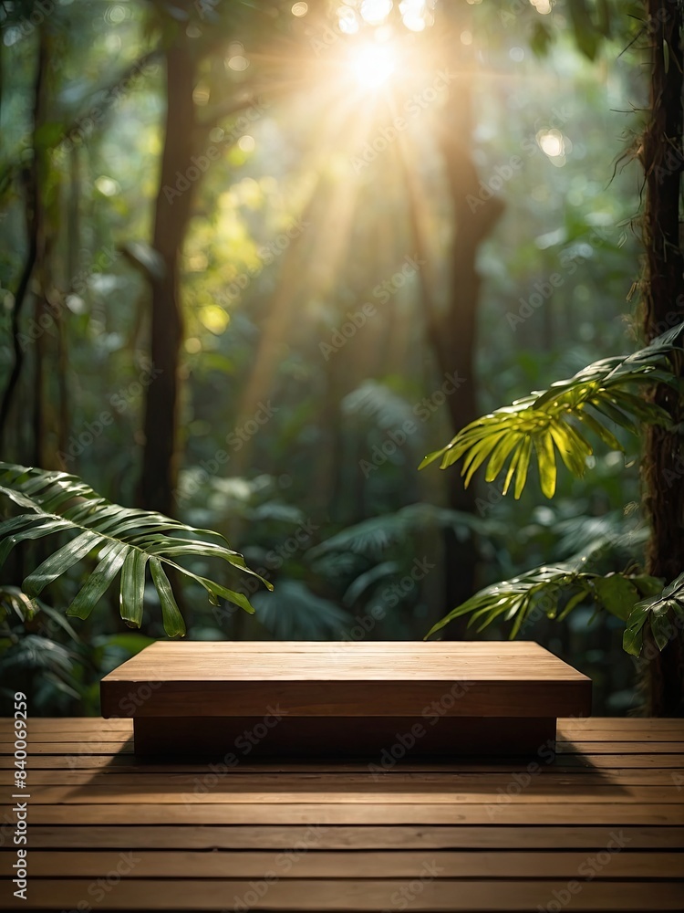 Empty stone podium for display and installation of product in In the green rainforest and sunlight, travel, hiking, trekking, summer, mosquitoes repellent. Empty stone podium for display and installation of product in In the green rainforest and sunlight, travel, hiking, trekking, summer, mosquitoes repellent.