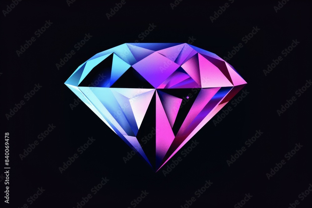 Diamond in pastel colors of purple and blue, black background. Diamond in pastel colors of purple and blue, black background.