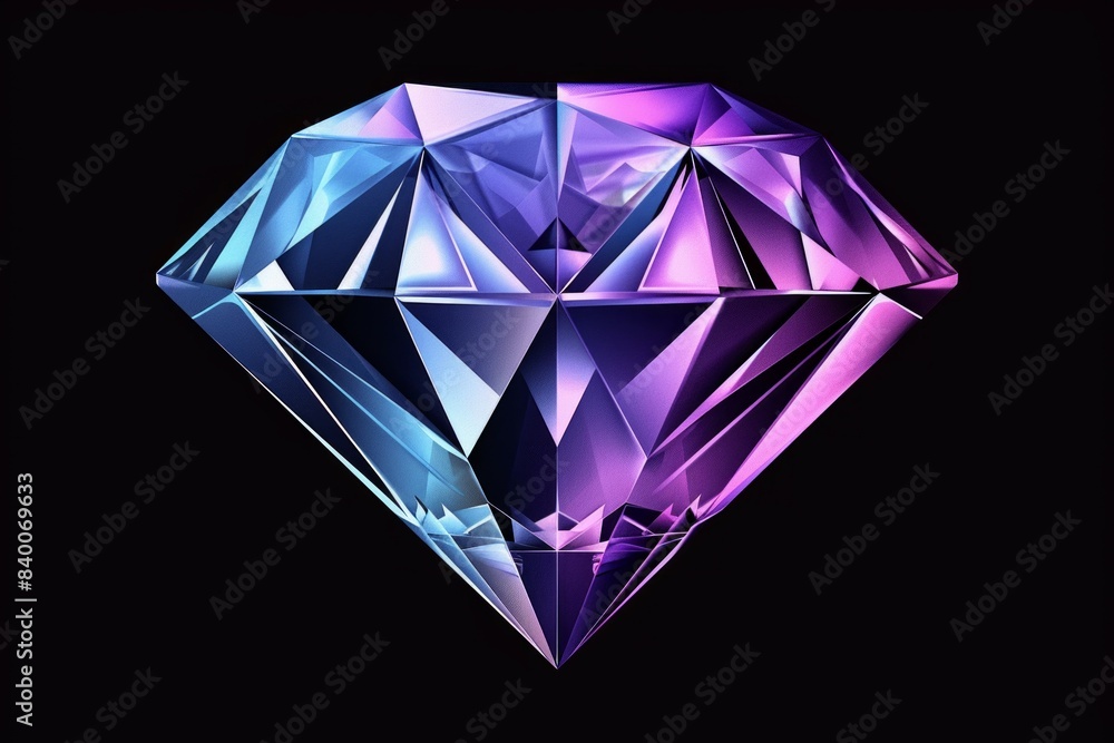 Diamond in pastel colors of purple and blue, black background. Diamond in pastel colors of purple and blue, black background.