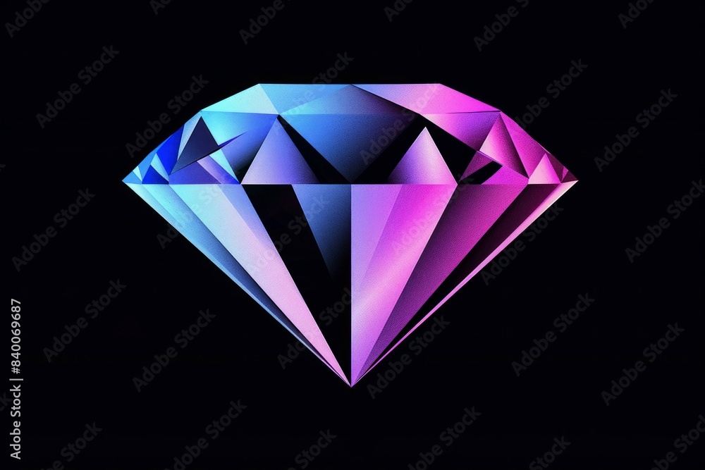 Diamond in pastel colors of purple and blue, black background. Diamond in pastel colors of purple and blue, black background.