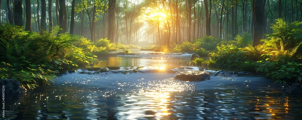 a beautiful stream in the morning light in a summer forest a beautiful stream in the morning light in a summer forest