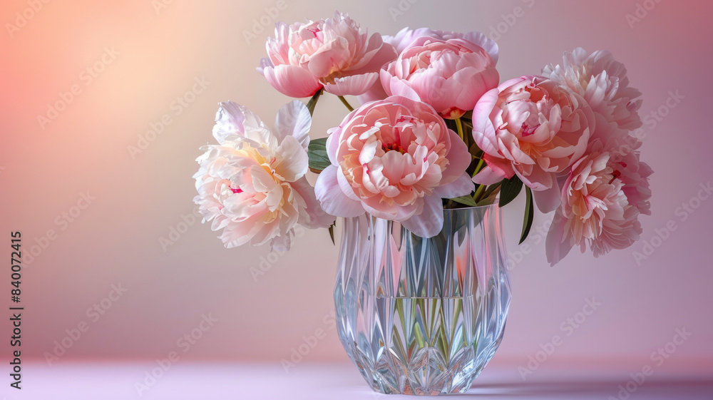 A bouquet of pink and white peonies in a glass vase A bouquet of pink and white peonies in a glass vase