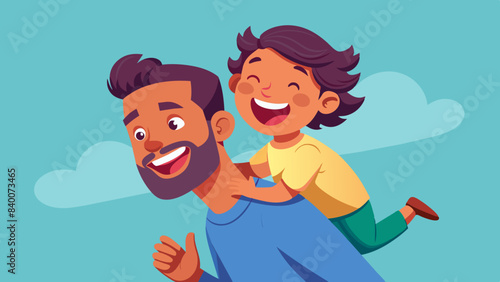 Joyful Fatherhood: Dad Piggybacking a Laughing Child - Father's Day Vector Illustration
