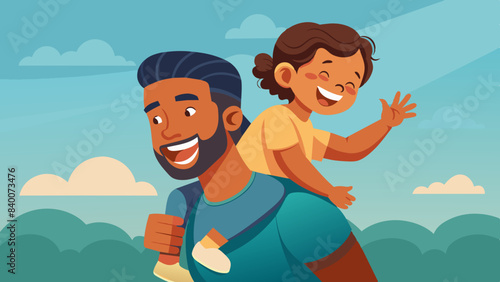 Joyful Fatherhood: Dad Piggybacking a Laughing Child - Father's Day Vector Illustration
