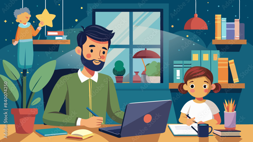 Inspiring Vector Art of Father and Child Working Together Inspiring Vector Art of Father and Child Working Together