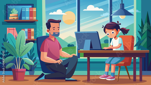 Inspiring Vector Art of Father and Child Working Together