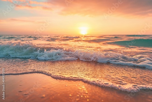 Calm getaway Seascape. Tourism wallpaper with Fantastic Sunset Beach.