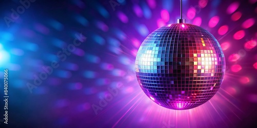 Hanging disco ball with pink and purple lights shining brightly  disco ball  hanging  lights  pink  purple  shiny  glitter