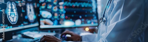 Wallpaper Mural Hospital IT specialist at computer close up, focus on, copy space, vibrant colors, Double exposure silhouette with health IT careers Torontodigital.ca