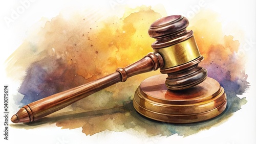 Digital drawing of judge's gavel and hammer with watercolor style , law, justice, judge, court, legal, wooden