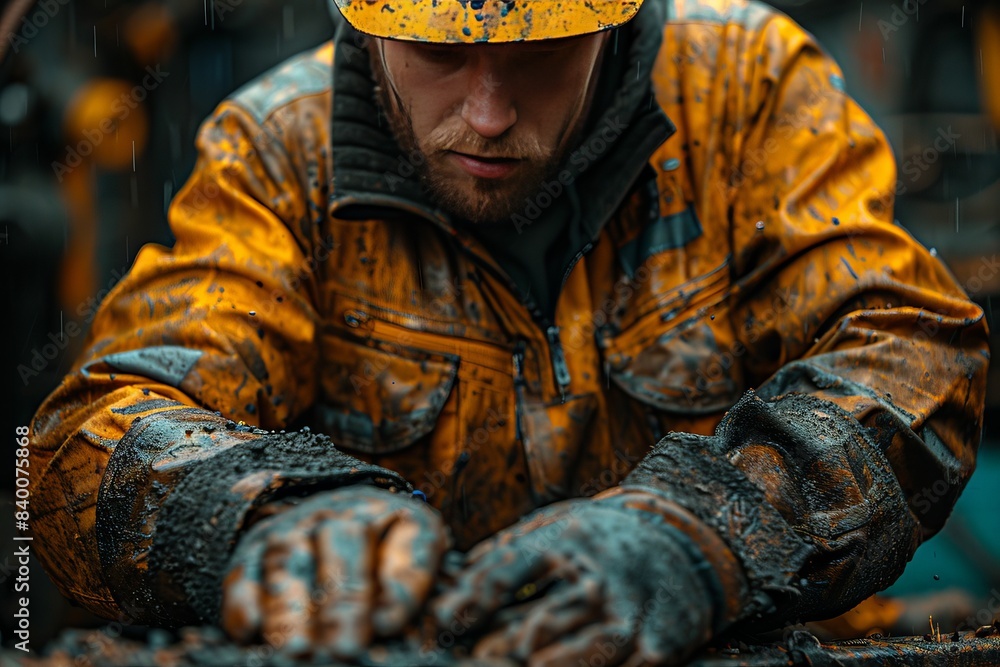 Focused construction worker in hardhat Focused construction worker in hardhat