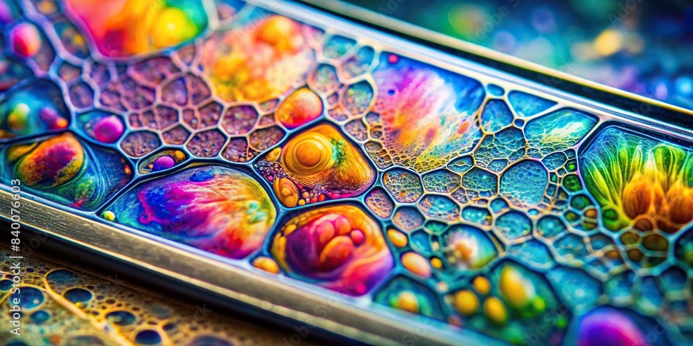 Macro photo of microscope slide showing intricate molecular structures