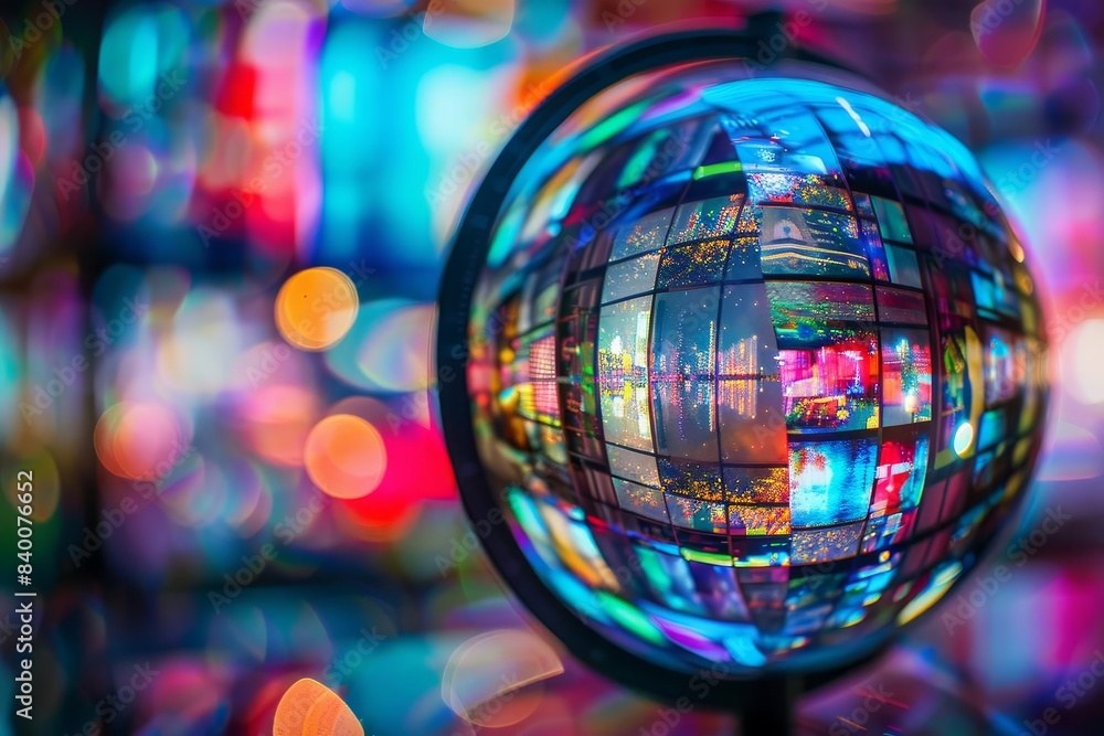 Globe with digital art displays close up, focus on, copy space, vibrant colors, Double exposure silhouette with digital galleries Globe with digital art displays close up, focus on, copy space, vibrant colors, Double exposure silhouette with digital galleries