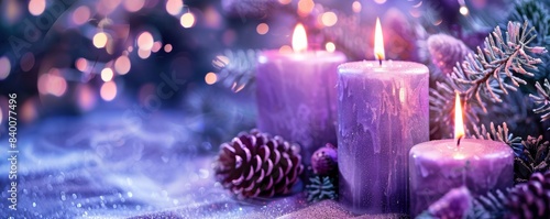 Symbolizing the Catholic Christmas season with three purple candles and one pink candle. photo