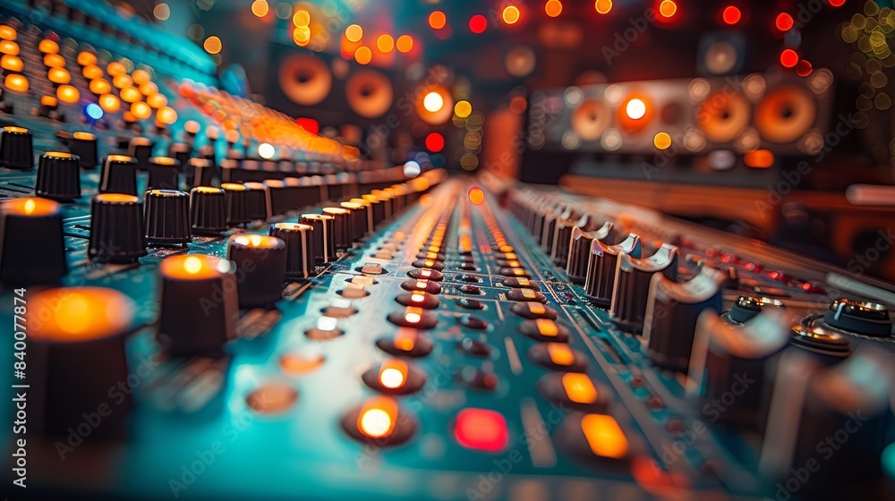 Close-up of boutique recording studio control desk Close-up of boutique recording studio control desk