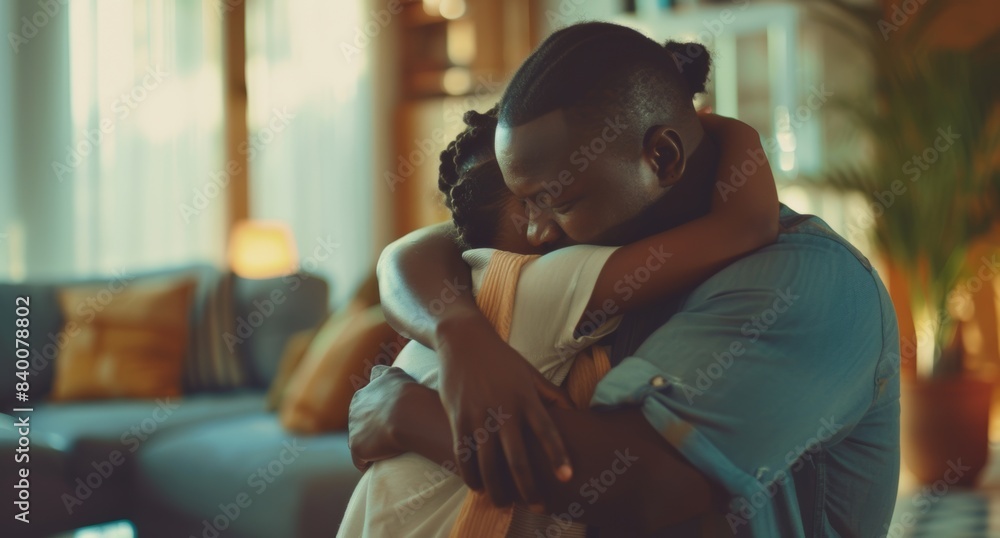 In this mockup with an excited girl child, smiling parent man and laughing family happiness, a child is hugging his father in the lounge for father's day. In this mockup with an excited girl child, smiling parent man and laughing family happiness, a child is hugging his father in the lounge for father's day.