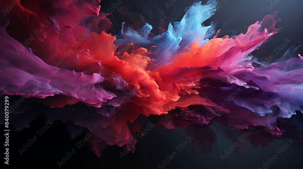 Abstract vibrant color powder explosion on black background. Vibrant colors of red, blue, and purple creating a dynamic and energetic visual effect. Abstract vibrant color powder explosion on black background. Vibrant colors of red, blue, and purple creating a dynamic and energetic visual effect.