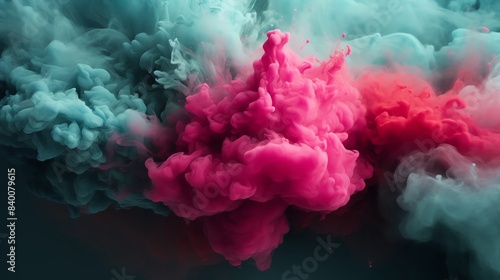 Radiant Burst, Abstract Smoke Explosion in Pink and Green Hues