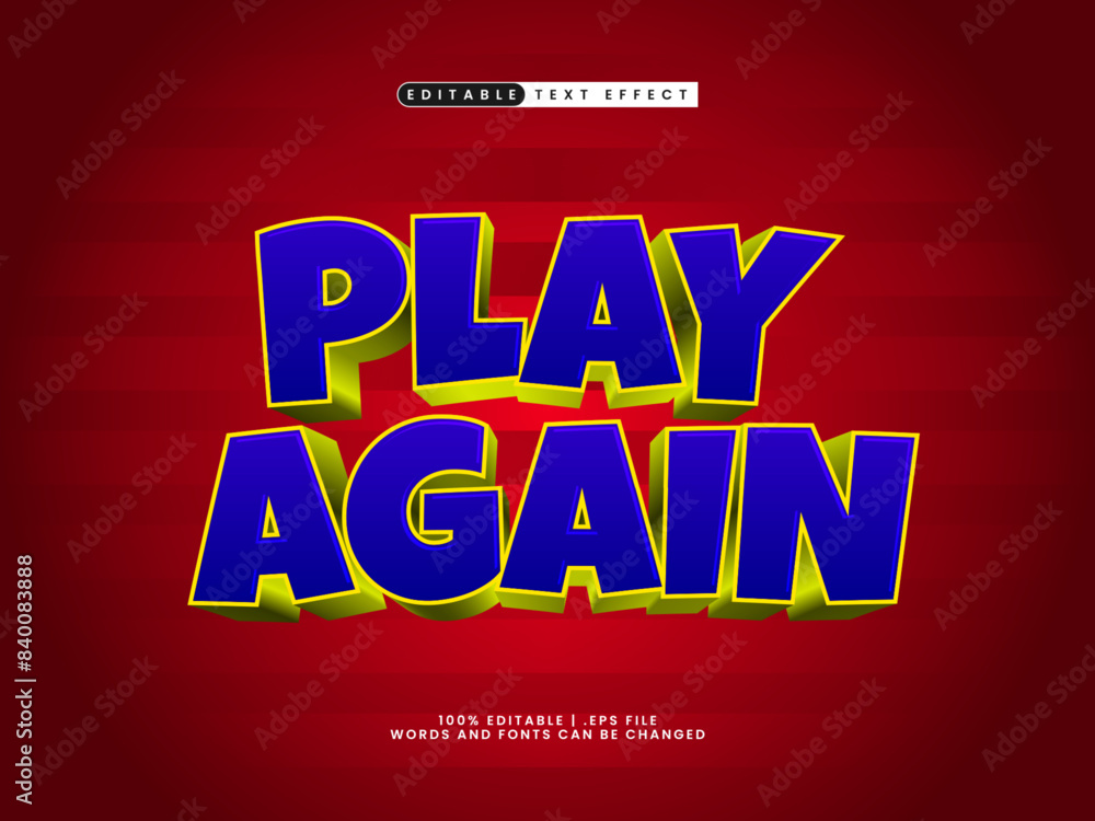 Fototapeta premium play again editable text effect in kids and toys text style