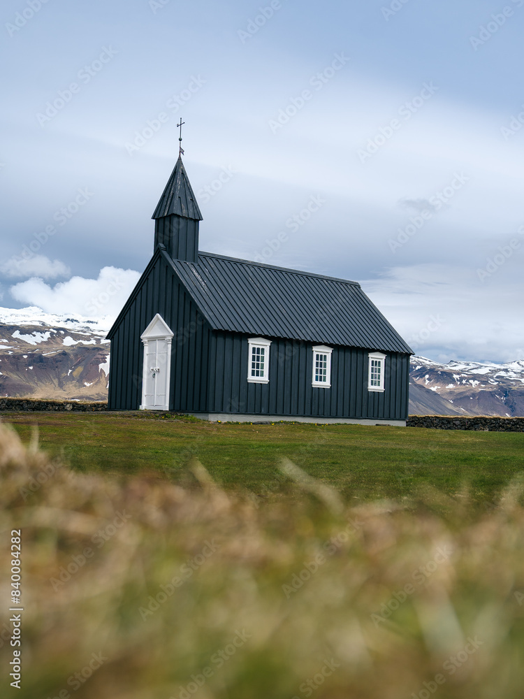 Church Budir in Budahraun lava fields on south coast of Snæfellsnes peninsula at western Iceland also known as Búðakirkja , Búðir Church Budir in Budahraun lava fields on south coast of Snæfellsnes peninsula at western Iceland also known as Búðakirkja , Búðir