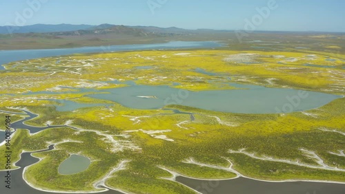 Aerial view of Soda lake wildflowers plains, Carrizo Plain foothills photo